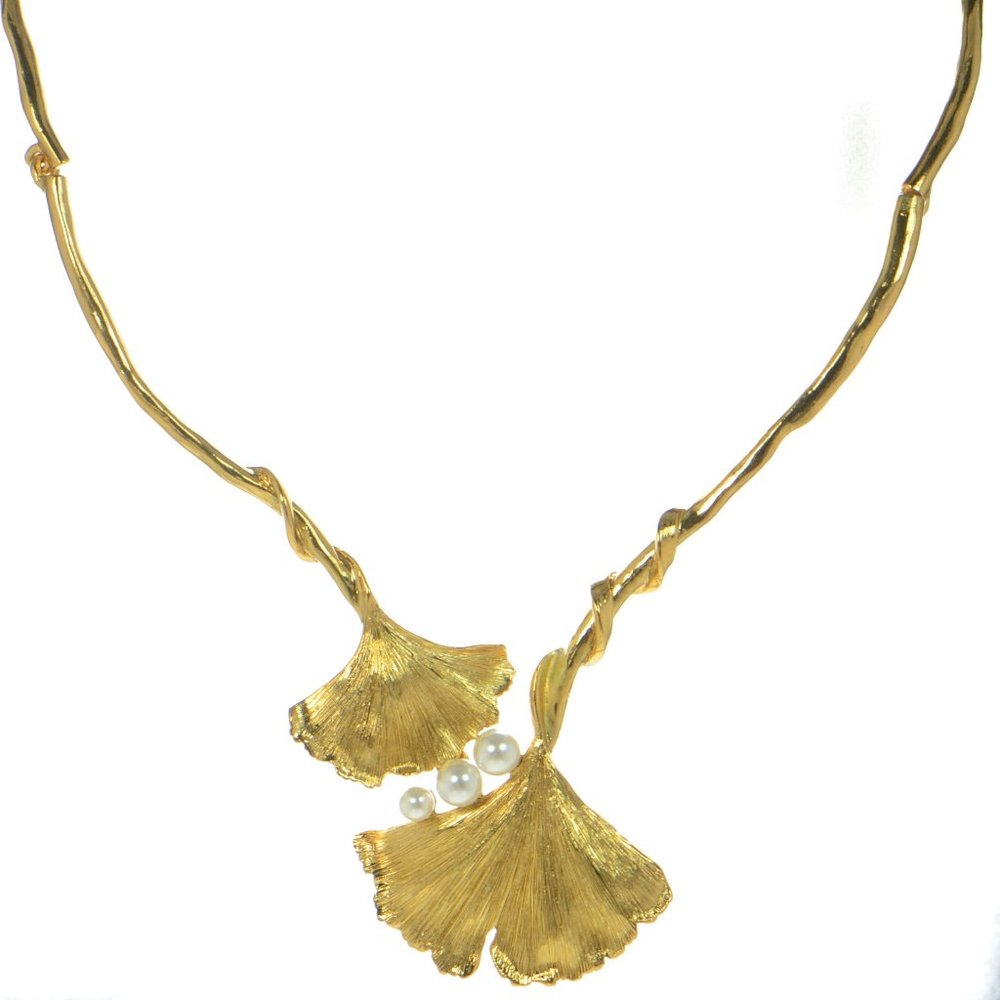 Oscar De La Renta Gold-tone Ginkgo Leaf & Pearl Necklace